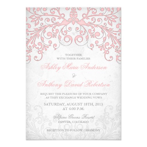 Vintage Blush Pink Grey Floral Wedding Invitation