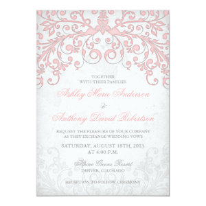 Vintage Blush Pink Grey Floral Wedding Invitation 5