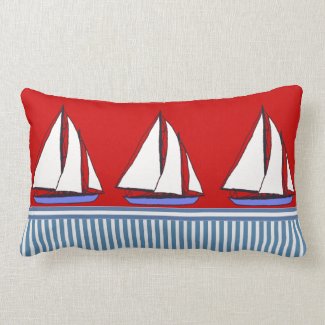 vintage boats nautical stripes cushion pillows red