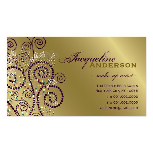 Vintage Boho Purple Spirals Golden Profile Card Business Card (front side)