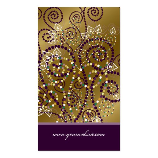 Vintage Boho Purple Spirals Golden Profile Card Business Card Templates (back side)