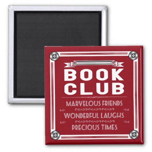Vintage Book Club Typography 2 Inch Square Magnet