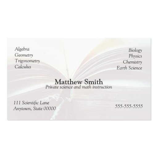 vintage book open fade business card (front side)