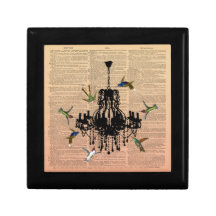 Vintage Book Page Hummingbird Chandelier Gift Box