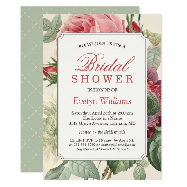 Vintage Botanical Floral Bridal Shower Invitation (front side)