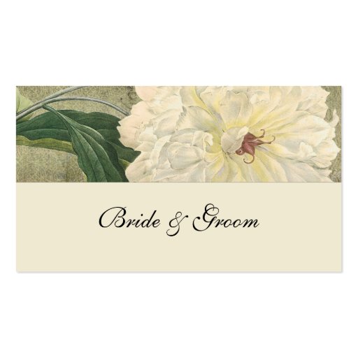 Vintage Botanical White Peony Place Cards Business Card Template (front side)