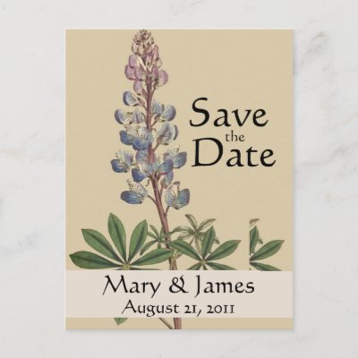 Vintage Botanicals Lupin Save the Date Postcard