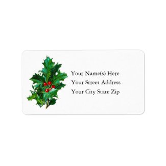 Vintage Bough of Holly Christmas Custom Address Labels