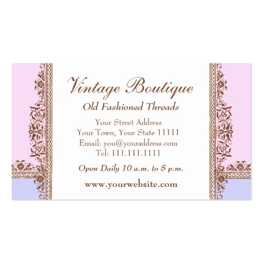 Vintage Boutique - Belle Epoque Victorian Era Diva Business Card Template (back side)