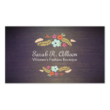 Vintage Boutique Flowers Wood Grain Look Business Cards