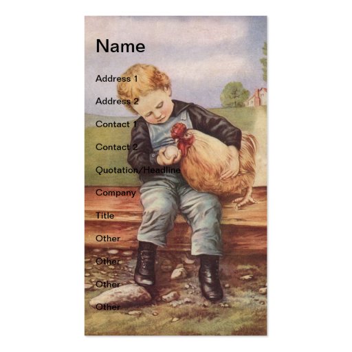 Vintage Boy and Chickens Business Card Template (front side)