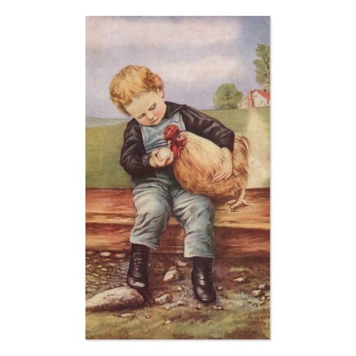 Vintage Boy and Chickens Business Card Template (back side)