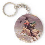 Vintage Boy on Pig Key Chains