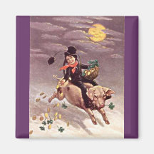 Vintage Boy on Pig Magnet