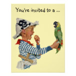 Vintage Boy Pirate Parrot, Child Birthday Party Personalized Announcements