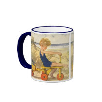 Vintage Boy Playing at the Beach with Toys Coffee Mug