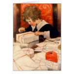 Vintage Boy Wrapping Gifts Greeting Cards