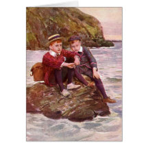 Vintage - Boys On A Rock - Seaside Card