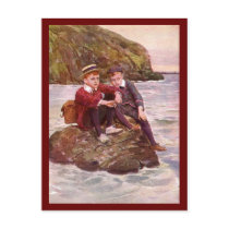 Vintage Boys Sitting On Rock Postcard by kimmyklassickorner Vintage Boys Sitting On Rock Postcard