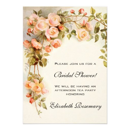 Vintage Bridal Shower Antique Roses Flowers Floral Personalized Announcements