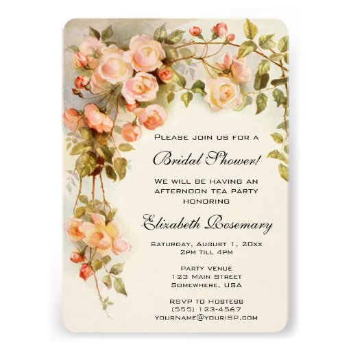 Vintage Bridal Shower Antique Roses Flowers Floral Custom Invite