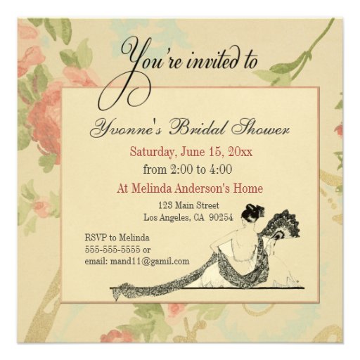 Vintage Bridal Shower Invitation Template 5.25" Square Invitation Card