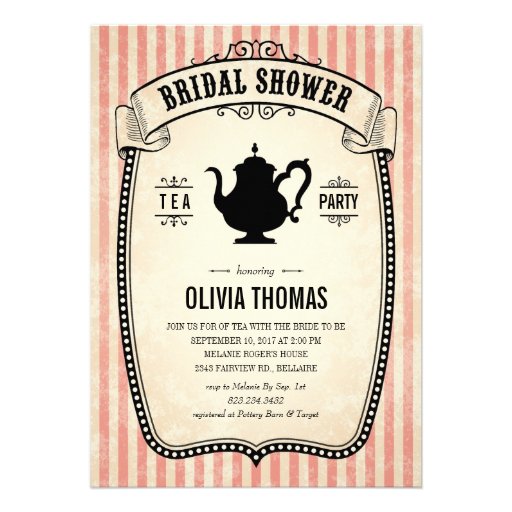 Vintage Bridal Shower Tea Party Invitations