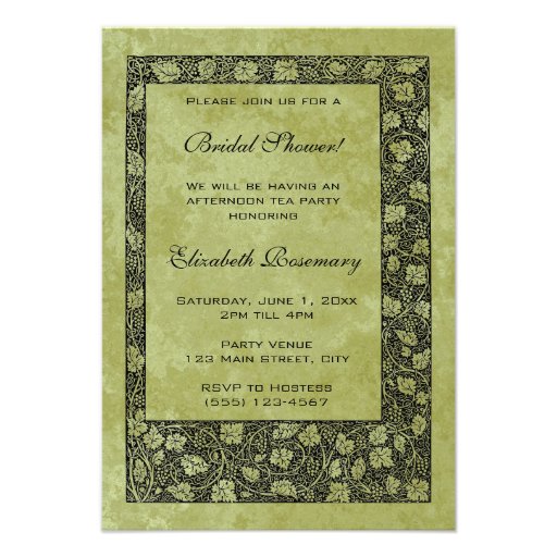 Vintage Bridal Shower, Victorian Grape Vine Leaves Personalized Invitation