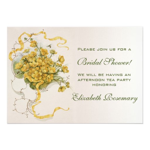 Vintage Bridal Shower Vintage Yellow Flower Floral Invites