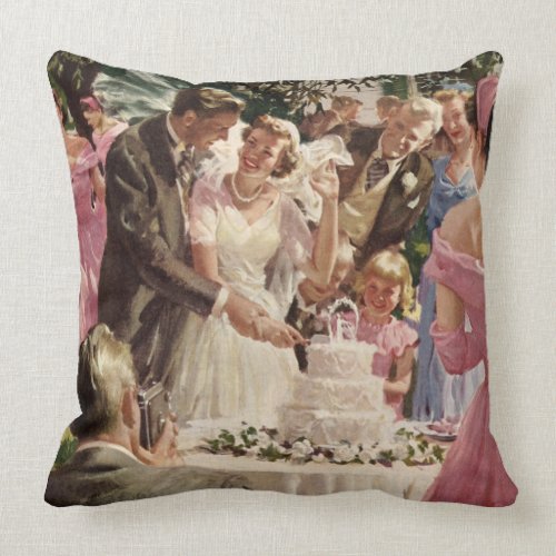 Vintage Bride and Groom Cutting the Cake mojo_throwpillow