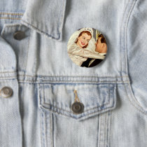 Vintage Bride and Groom; Happy Newlyweds Pinback Button