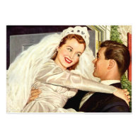 Vintage Bride and Groom; Happy Newlyweds Invite