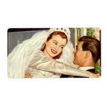 Vintage Bride and Groom; Happy Newlyweds Shipping Labels