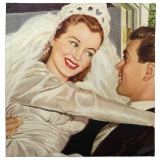 Vintage Bride and Groom; Happy Newlyweds Printed Napkin
