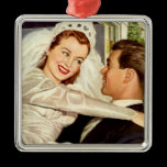 Vintage Bride and Groom; Happy Newlyweds Ornament