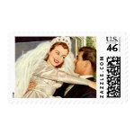 Vintage Bride and Groom; Happy Newlyweds Postage Stamps