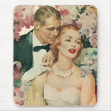 Vintage Bride and Groom Newlyweds and Flowers Mousepad