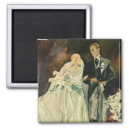 Vintage Bride and Groom; Newlyweds Just Married! Fridge Magnet
