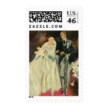 Vintage Bride and Groom; Newlyweds Just Married! Postage Stamps
