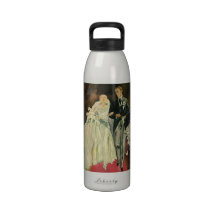 Vintage Bride and Groom; Newlyweds Just Married! Water Bottles