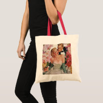 Vintage Bride and Groom, Newlyweds with Flowers Bags
