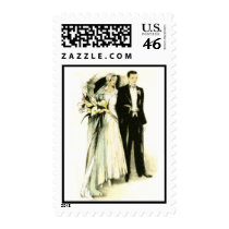 Vintage Bride and Groom Postage Stamp