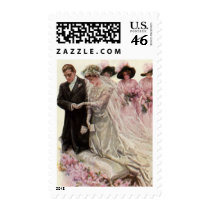 Vintage Bride and Groom; Wedding Ceremony Postage
