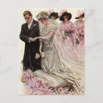 Vintage Bride and Groom; Wedding Ceremony Postcard