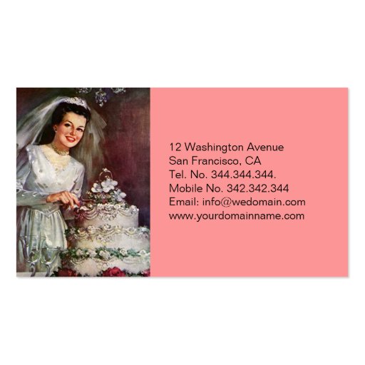 Vintage Bride and her Wedding Cake - 50's Business Card Templates (back side)