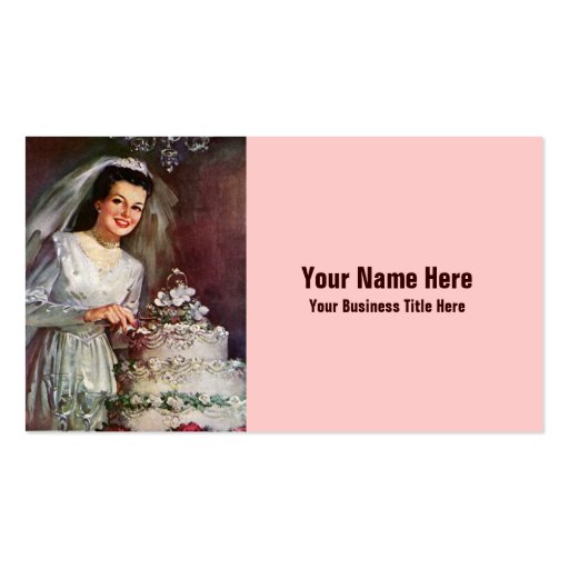 Vintage Bride and her Wedding Cake - 50's Business Card Templates (front side)