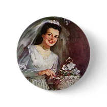 Vintage Bride Cutting the Cake Buttons