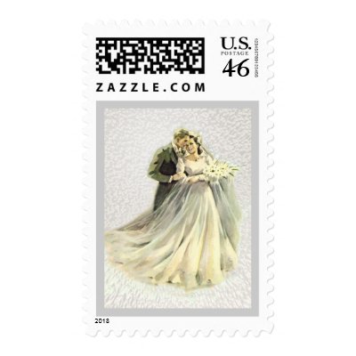 Vintage Bride, Groom, Wedding Postage Stamp