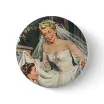 Vintage Bride with Flower Girl Pinback Button