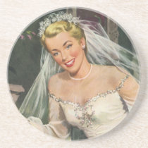 Vintage Bride with Flower Girl Beverage Coaster